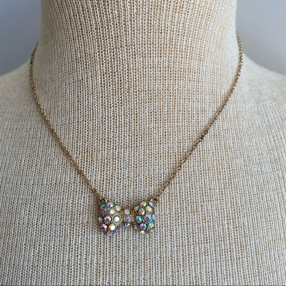 Aurora Borealis Rhinestone Bow Necklace - Picture 1 of 9
